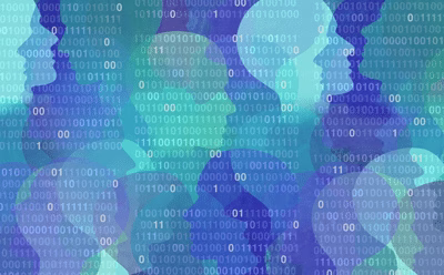Image of anonymous people surrounded by binary digits