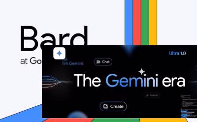 Image of Bard logo being replaced by Gemini logo