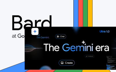 Image of Bard logo being replaced by Gemini logo